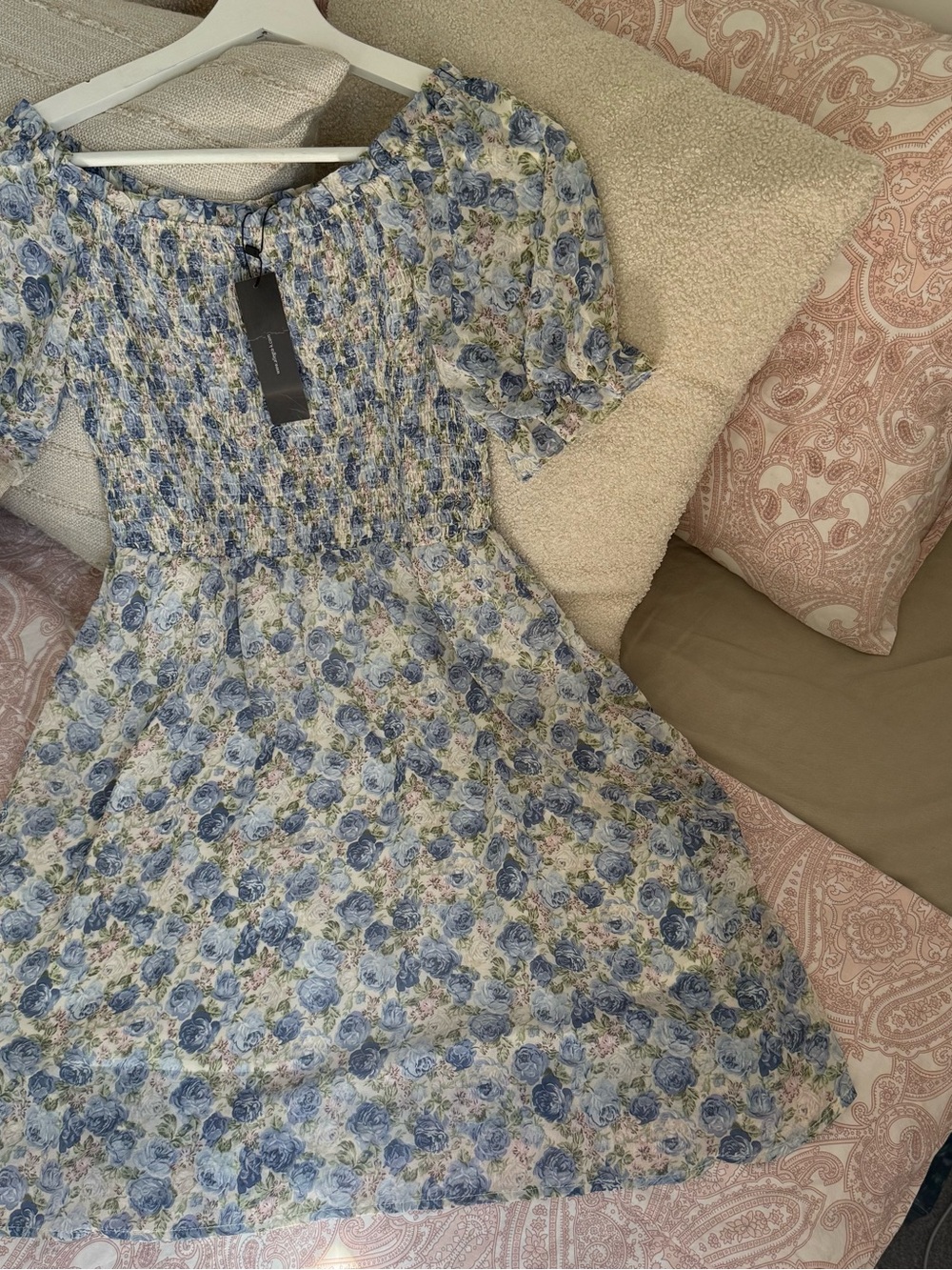 Allegra K Blue, Green & Pink Floral Smocked Skirt